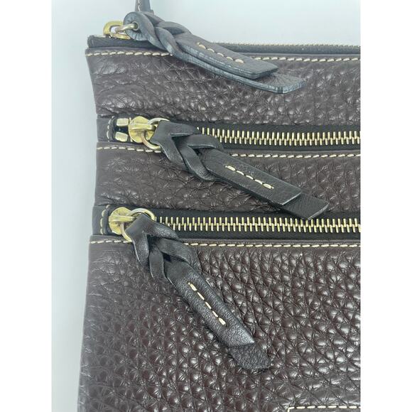 Dooney & Bourke Crossbody Dark Brown Pebbled Leather Bag Purse - Picture 3 of 12